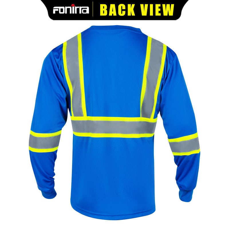 FONIRRA Long Sleeve Safety T Shirt Reflective High Visibility Construction Work Shirts ANSI Class 3 for Men(Blue,XL) - Image 3